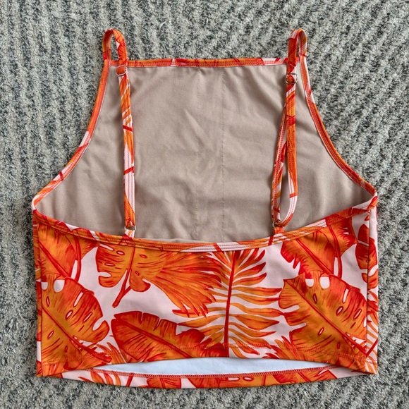 Kortni Jeane KJ Orange Palm Square Neck Swim Top - Picture 2 of 4